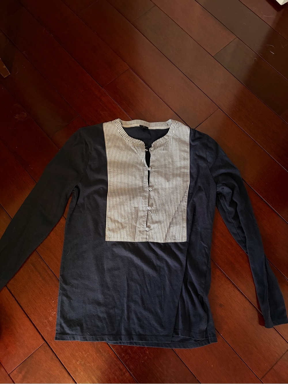 J. Crew Navy Long-Sleeve Button-Front Shirt with Striped Bib